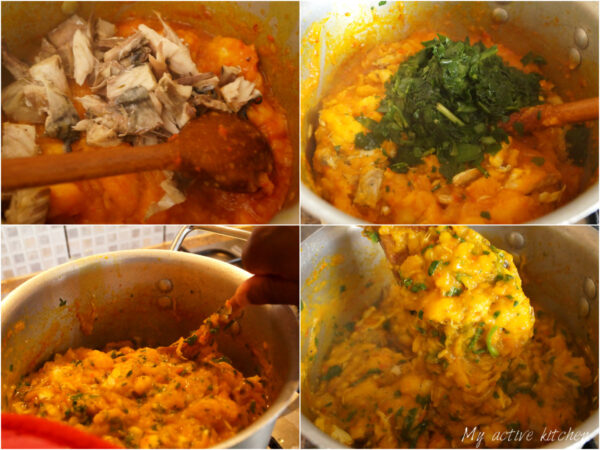 process shot of cooking yam porridge.