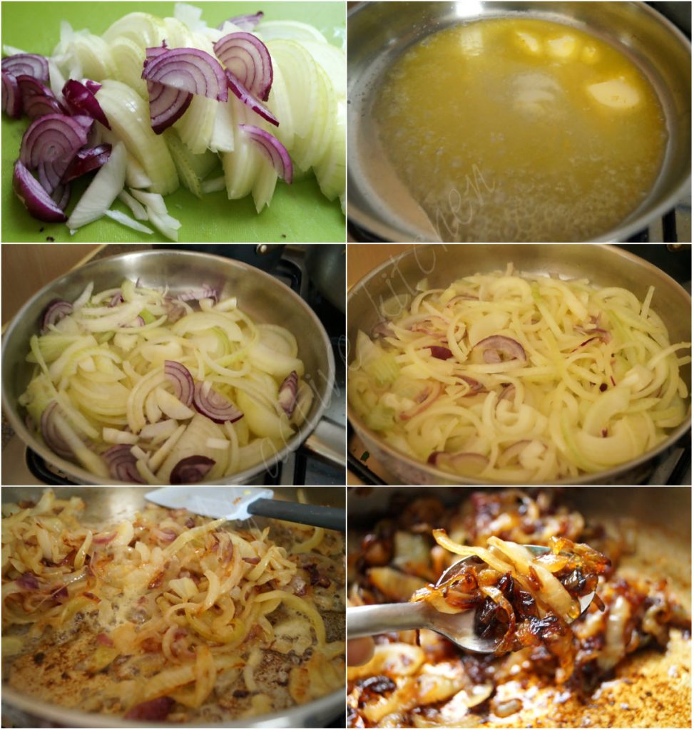 process shot of how to make caramelised onion.